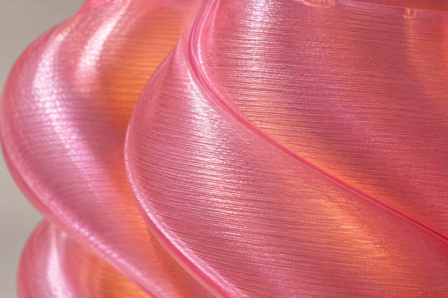 Grazing light reveals individual layers of Elio’s printed surface