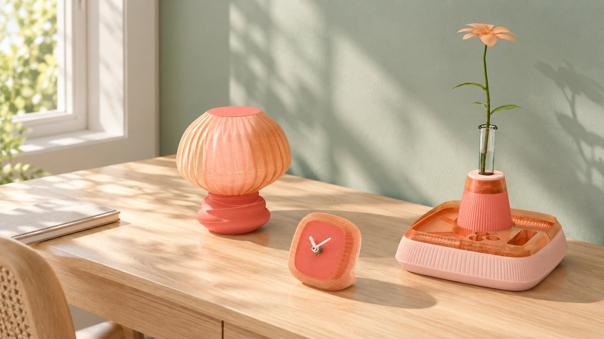 The collection arranged naturally on a sunlit home console